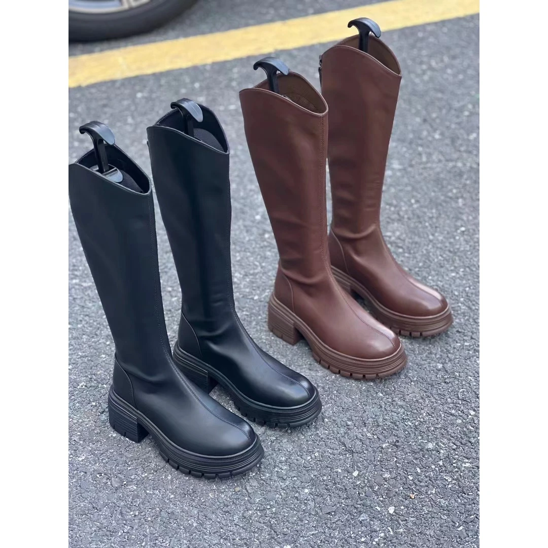 秋冬新款韩版通勤瘦瘦简约厚底裸靴长女士靴101-60B(加绒)