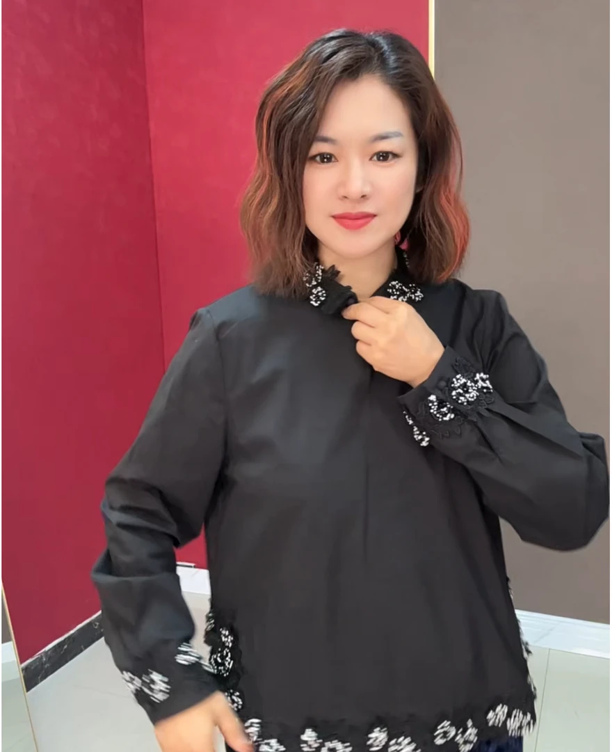 2025重工衬衫黑白珠潮流时尚新款衬衫