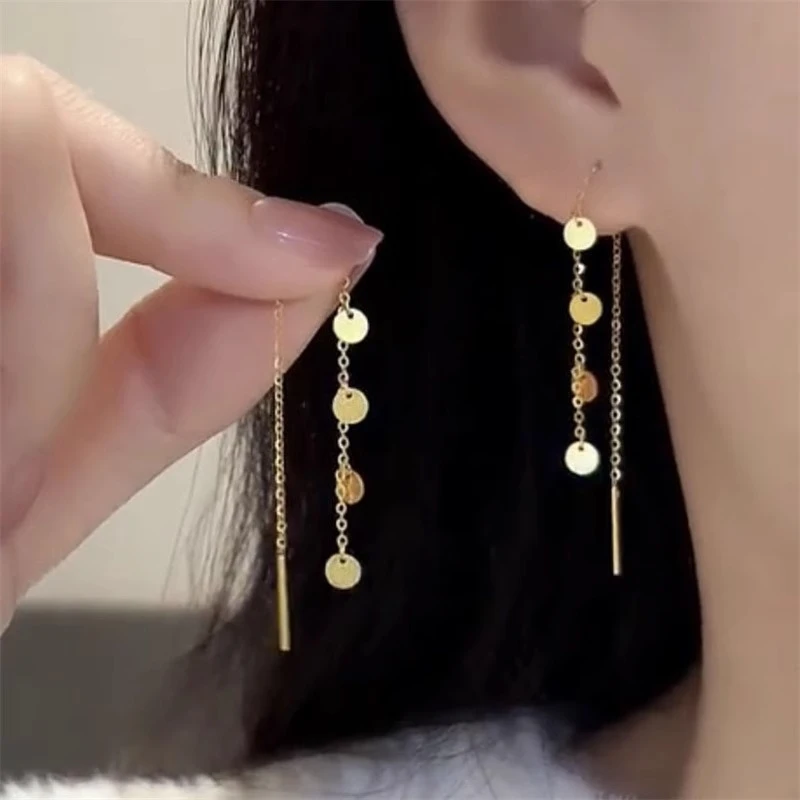 铜合金耳饰 圆形亮片流苏耳线小众耳环长款显瘦耳坠高级感耳饰女