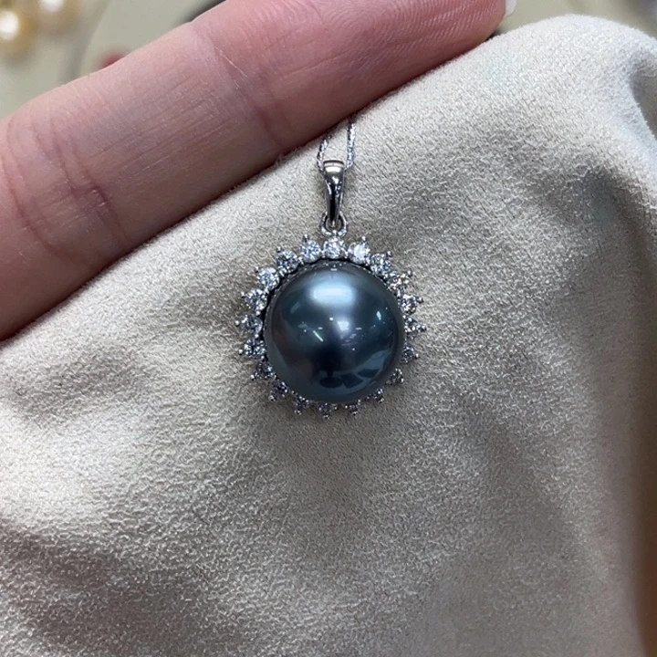 颈饰海水珍珠银S925镶嵌大溪地 12-13mm 118号