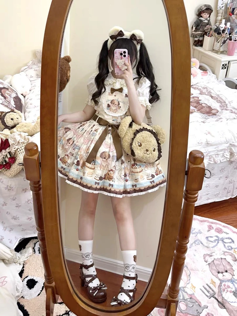 【现货不退】狗狗又饿了Lolita背带送边夹+腰带+蝴蝶结