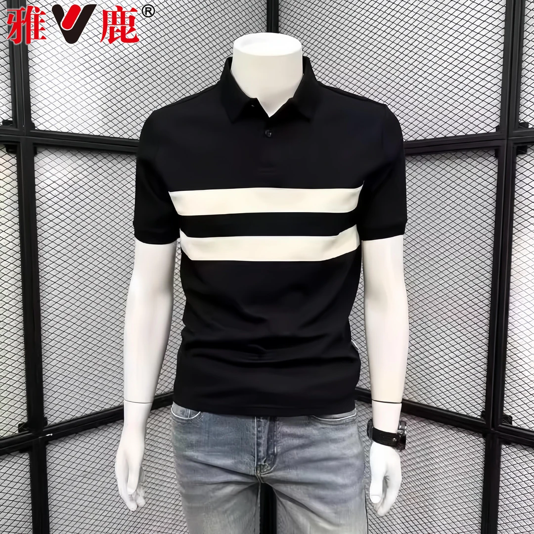V/雅鹿男士时尚短袖POLO衫夏季潮流休闲时尚翻领t恤半袖修身上衣