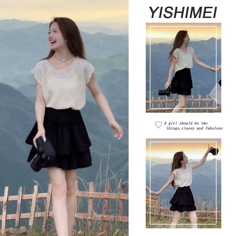 2025年夏装搭配一整套韩系气质百搭无袖上衣显瘦短裙两件套装
