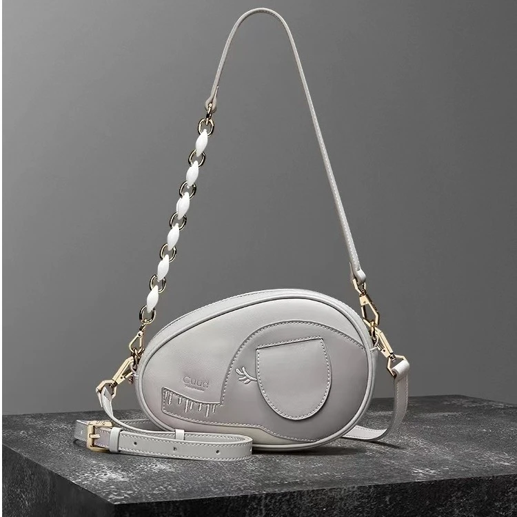 【专柜】Cuud时尚轻奢米灰色牛皮腋下包小众单肩斜挎个性真皮小象包