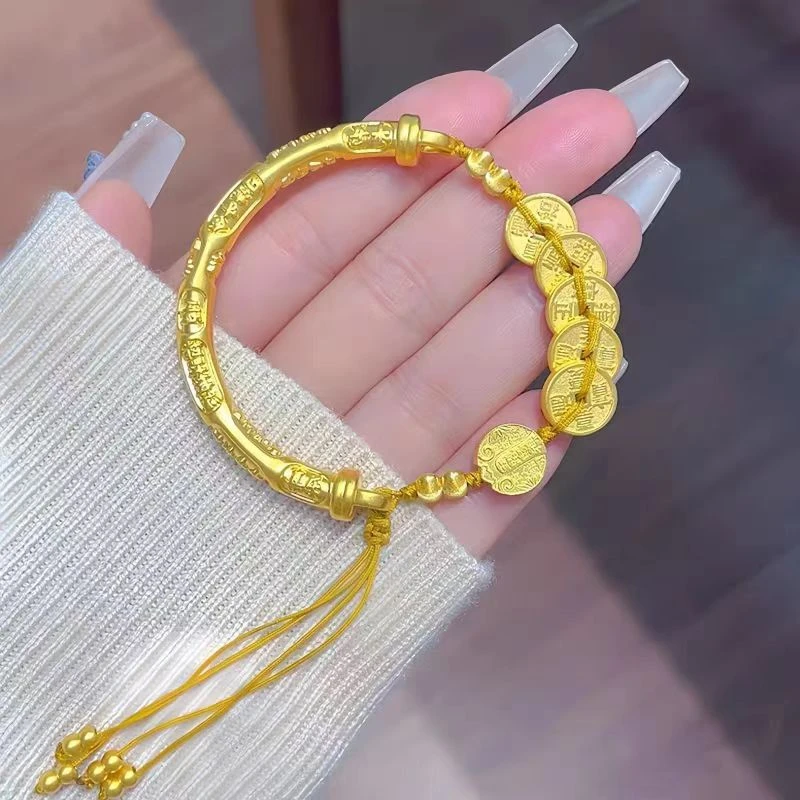 足金999 吉言半镯五帝币黄财神猫眼金珠配件
