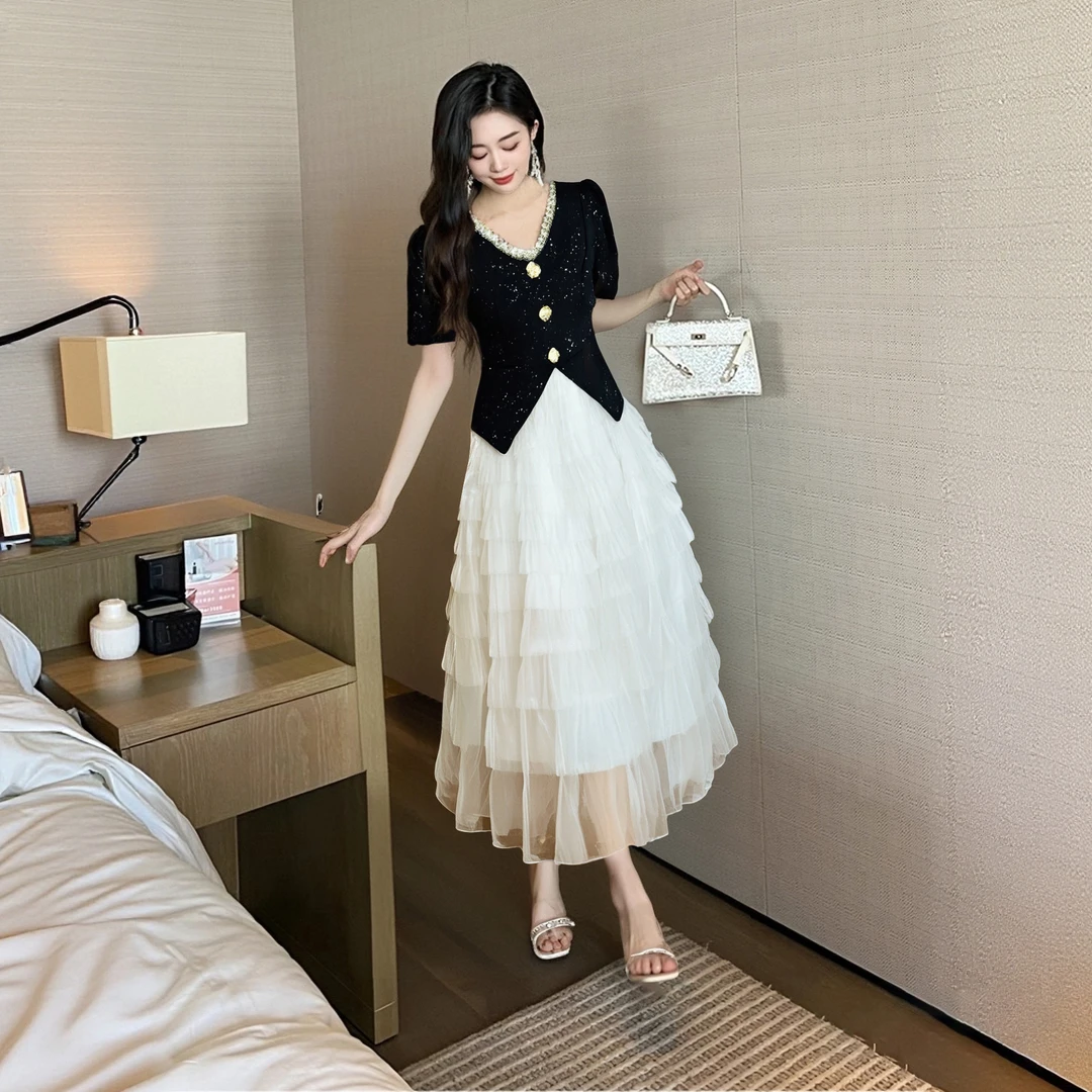 A【有里布】法式轻奢设计师款优雅气质修身时尚收腰连衣裙女D1648