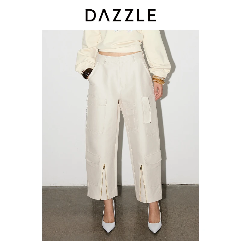 DAZZLE地素奥莱 休闲裤新款女率性丝棉双面缎工长裤2I1Q405