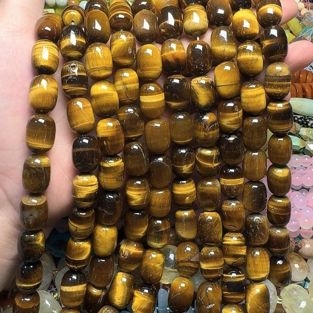 玛瑙/玉髓合金珠宝半成品一条13x18mm老矿黄虎桶珠