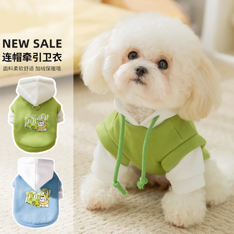 秋冬季狗狗薄绒潮酷风抽绳连帽可爱卡通卫衣中小型犬宠物衣服