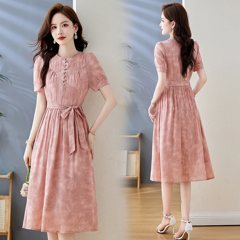 法式名媛风印花连衣裙女2025年夏季新款高级感气质减龄中长款裙子