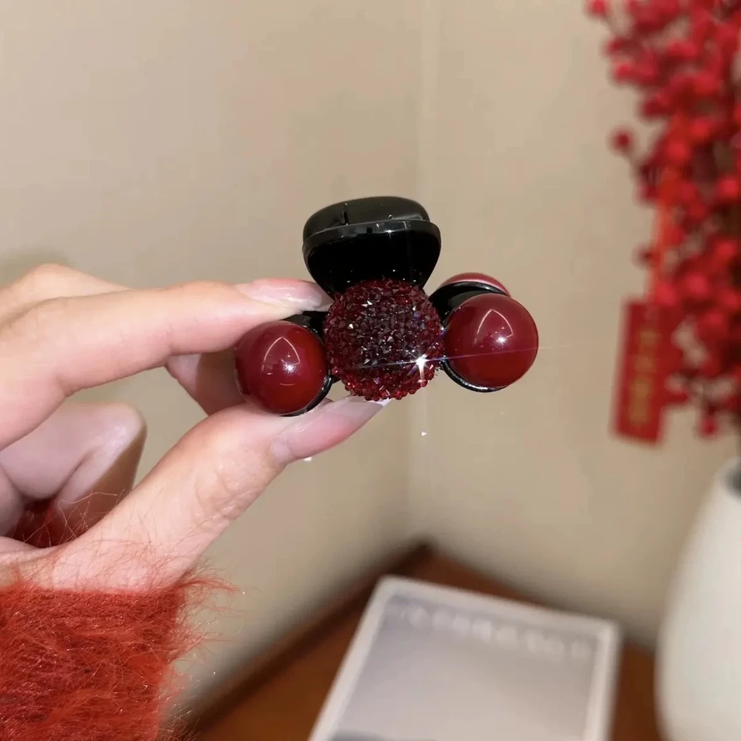 2个装~新年红色水钻小抓夹发饰小号前额侧边刘海夹小夹子A893