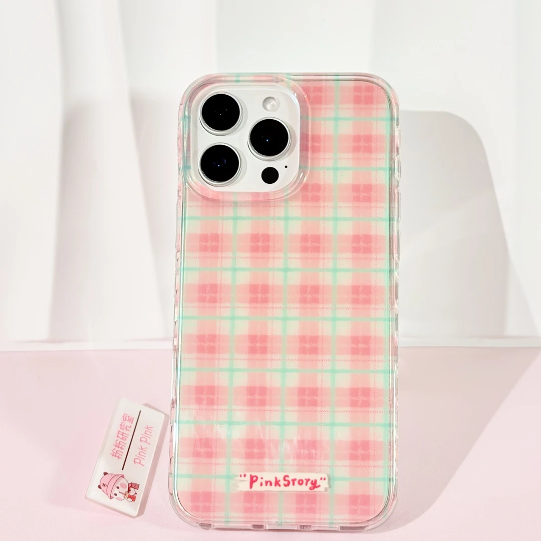 粉粉/ins透粉格纹 适用iphone16promax/15/14/13苹果手机壳
