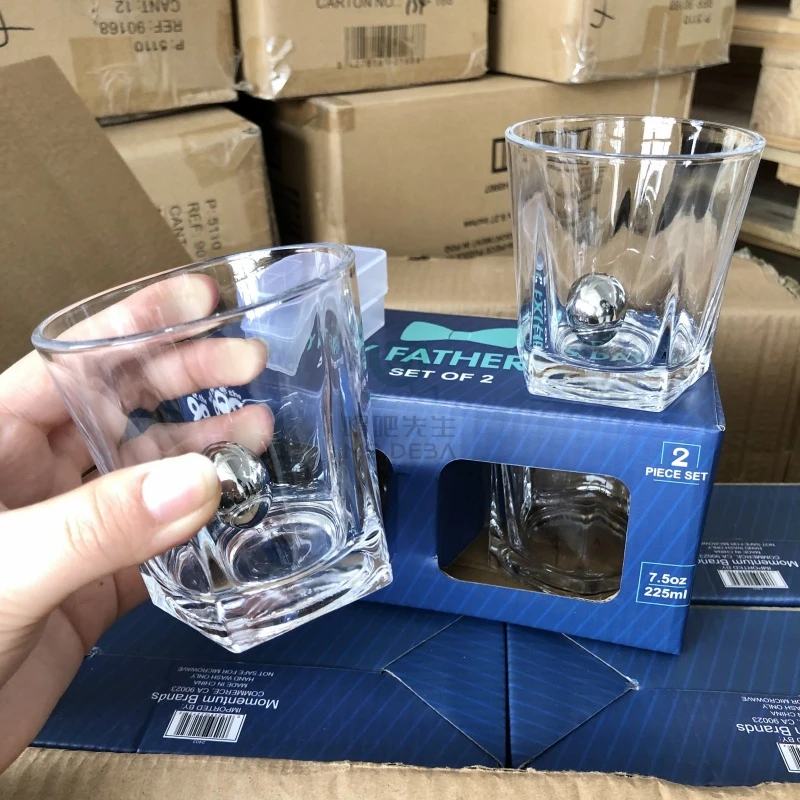 一盒2个装！冰球玻璃杯威士忌酒杯高级感透明水杯啤酒杯咖啡杯