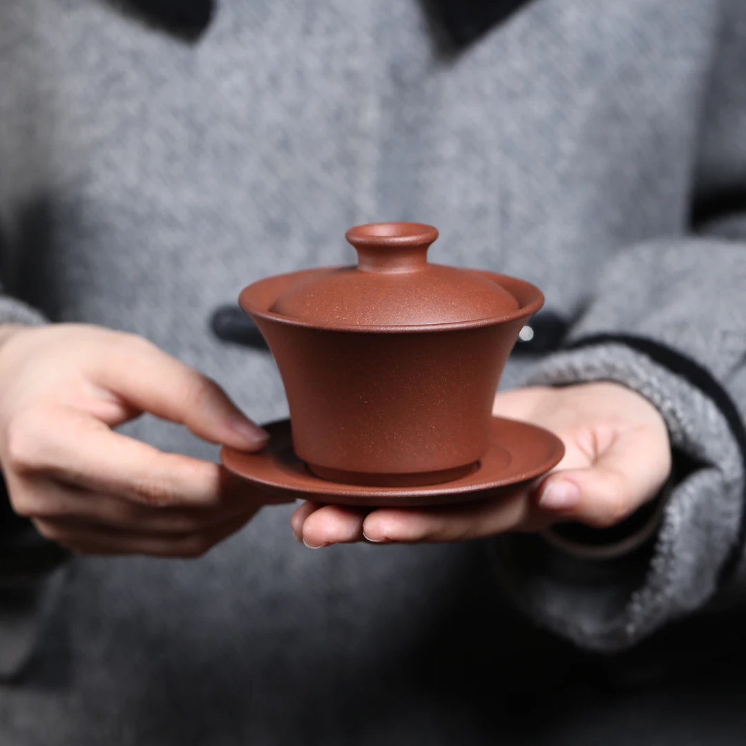 宜兴原矿紫砂中槽清三才盖碗180cc左右