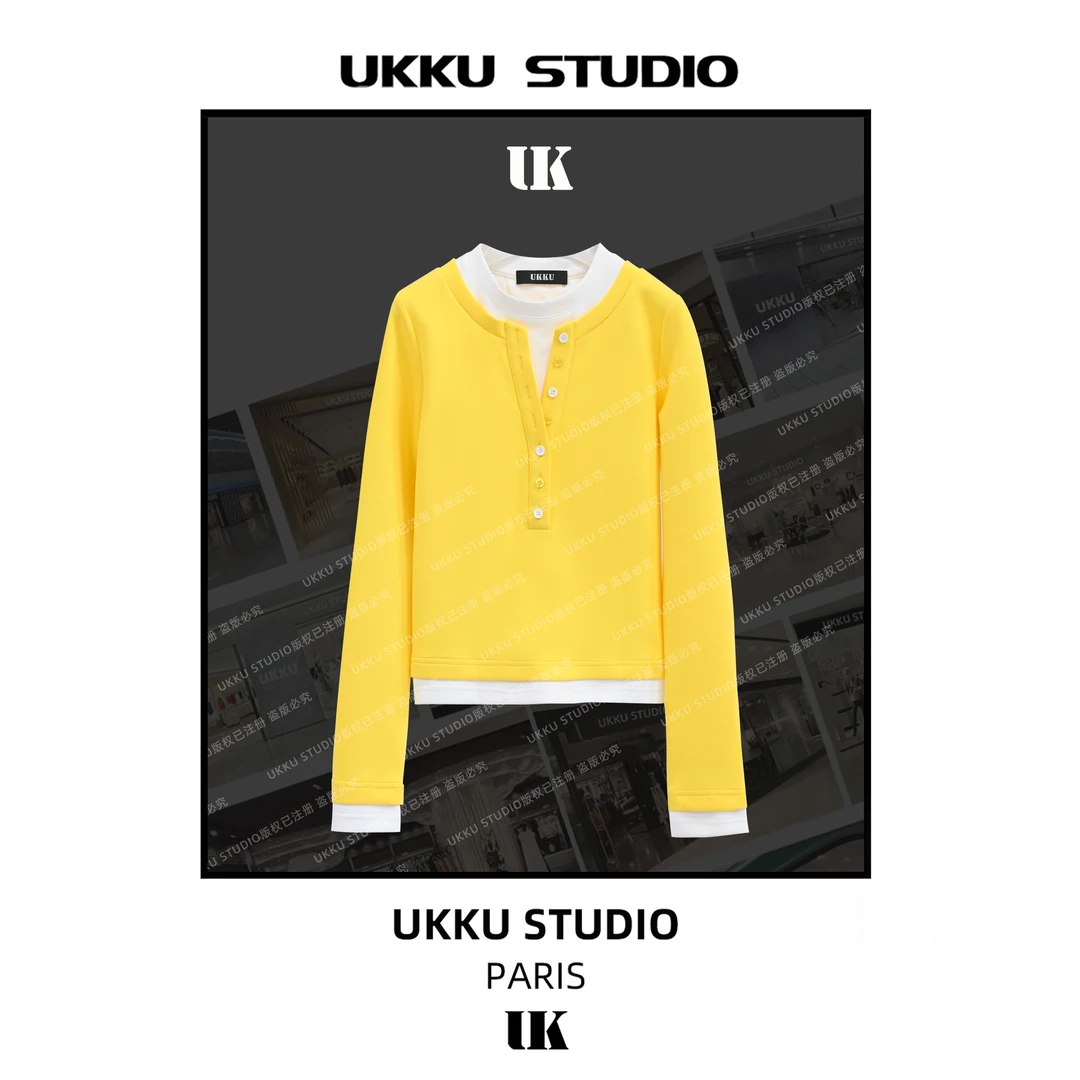 香香【UKKUSTUDIO】时尚秋冬修身拼接撞色气质重磅女士卫衣513165