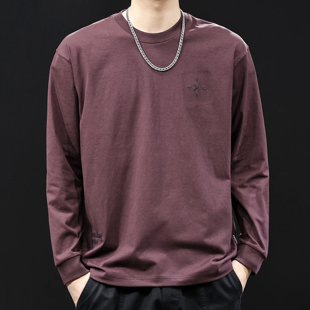 LEIGHZ/雷茨美式复古长袖t恤男2025新款春季潮卫衣内百搭舒适简约