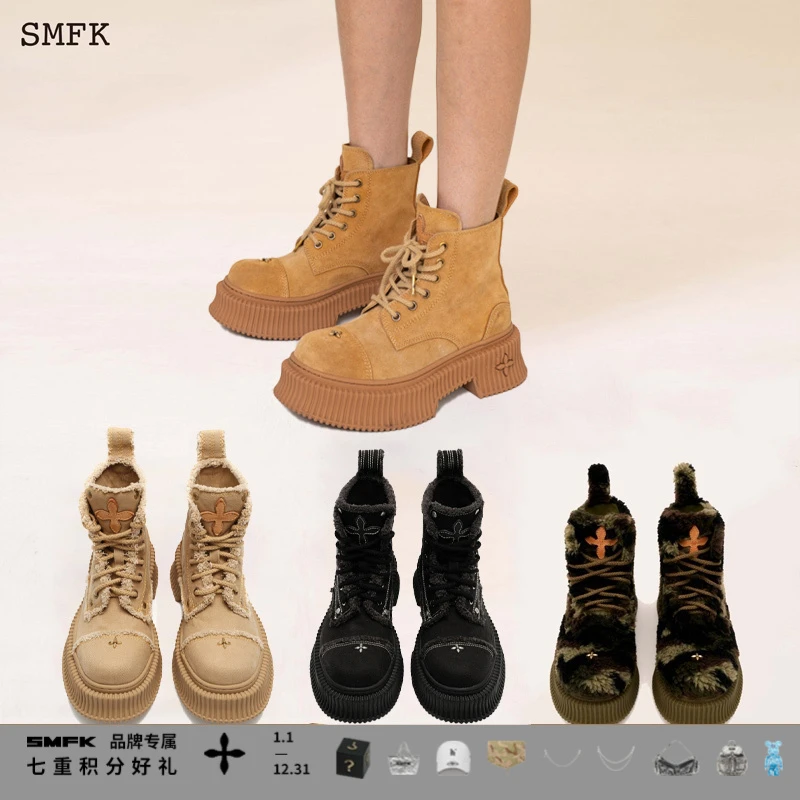 SMFK沙漠靴 S0010F 鞠婧祎白鹿同款复古百搭帆布马丁靴大黄靴