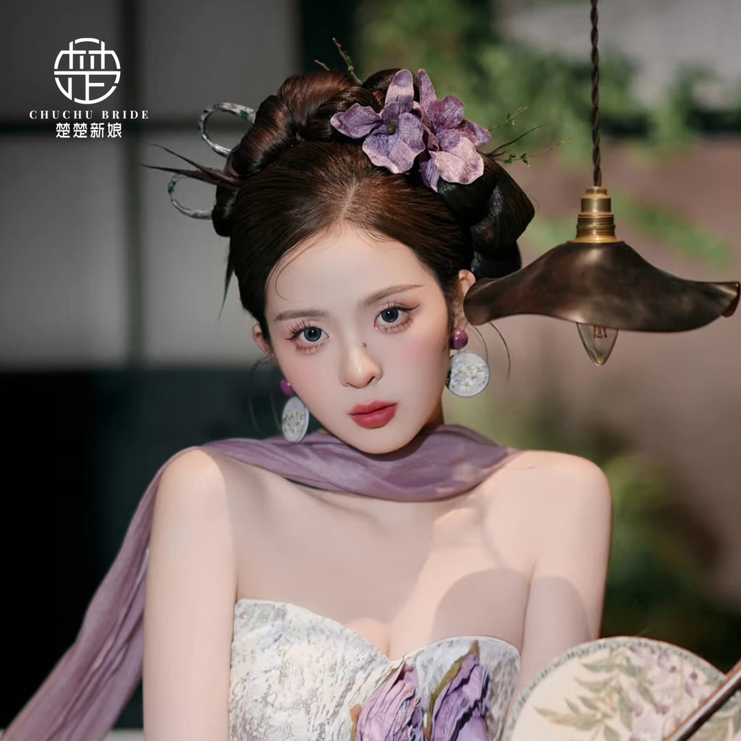 超仙紫色洋兰花发夹仿真立体花朵发卡侧边头花氛围感拍照道具头饰