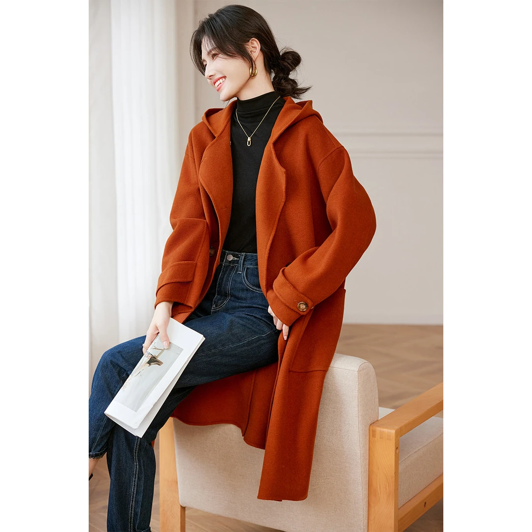 17#秋冬新款优雅高端毛呢外套女中长赫本呢大衣THLO24402