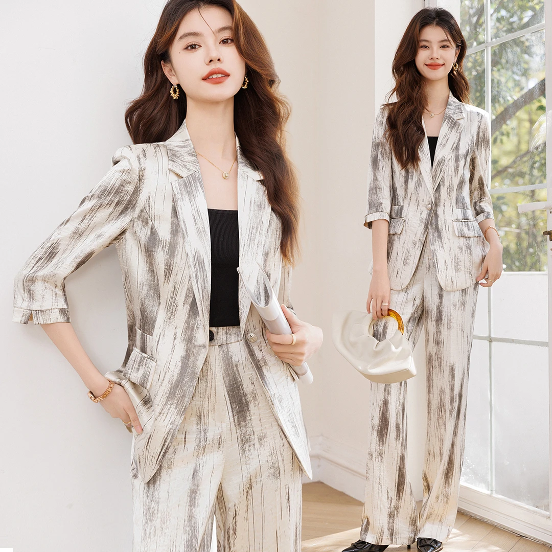 『画卷』设计感西装套装女2025春夏新款高级感小众气质中袖西服外套