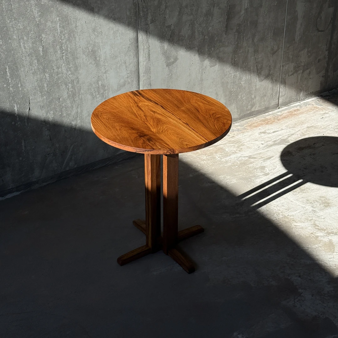 缅甸柚木桌子阳台简约圆形榫卯结构复古多拼圆桌餐桌几客厅家用