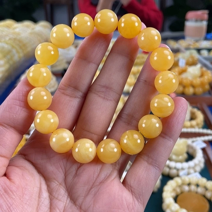 琥珀未镶嵌珠宝奇石12+黄白花蜡圆珠19.32