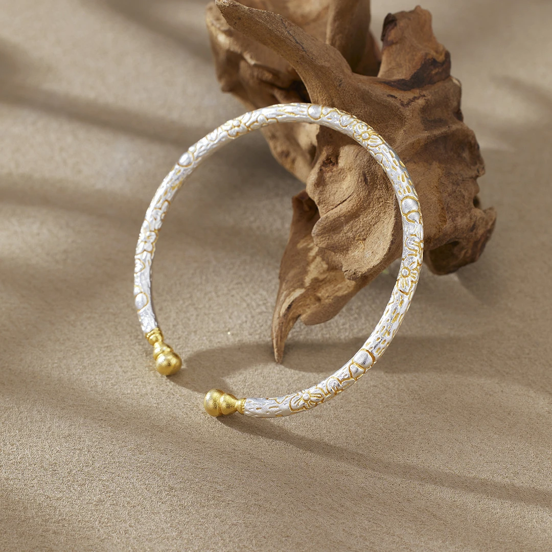 开口国潮简约小众饰品描金葫芦手镯花开富贵手镯可调节镯首饰手