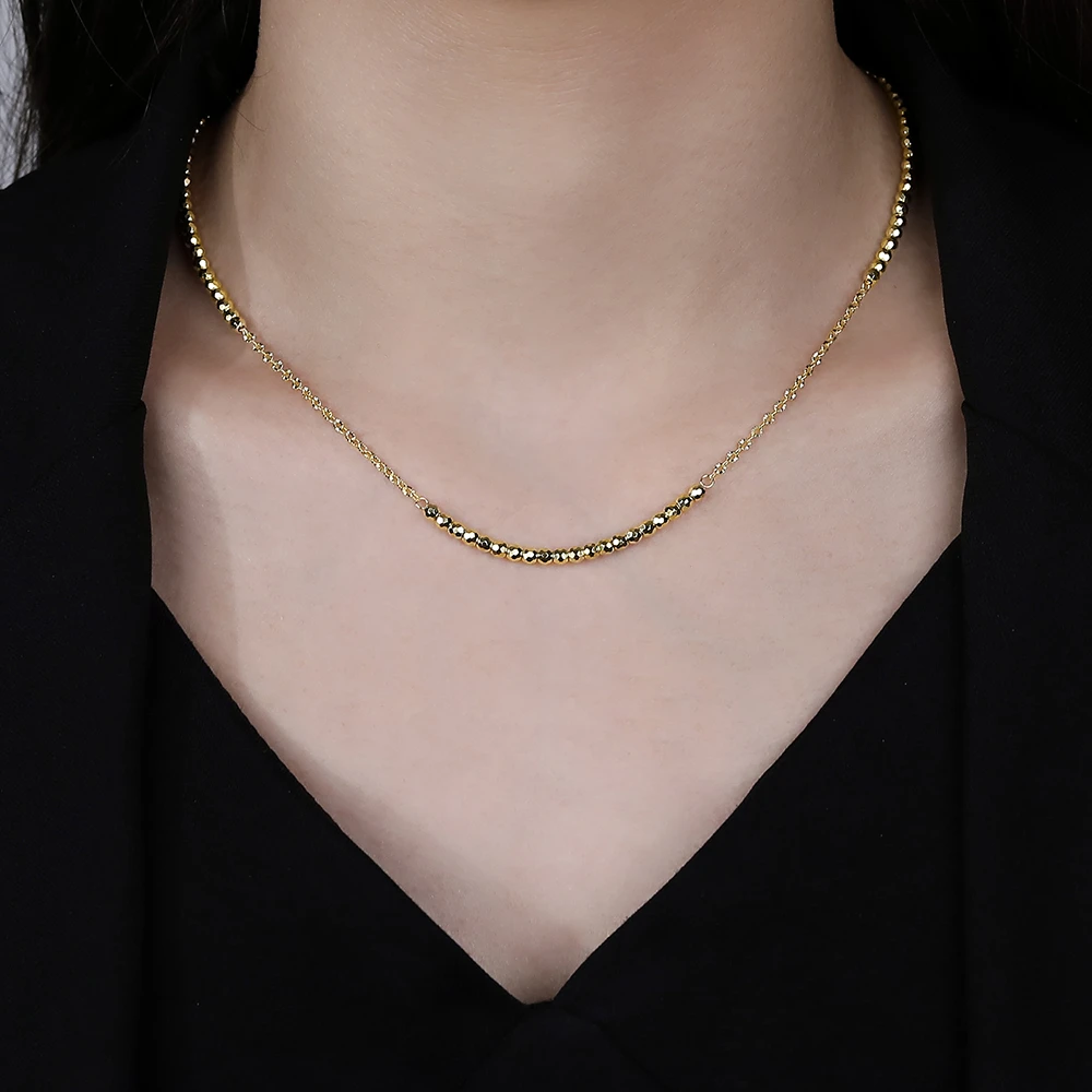 坠链均925银 925纯银金色镭射圆珠项链轻奢百搭时尚气质锁骨链