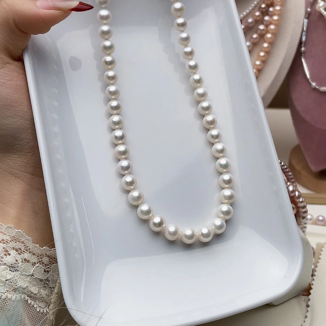 淡水珍珠颈饰银S925镶嵌抖**白8-9