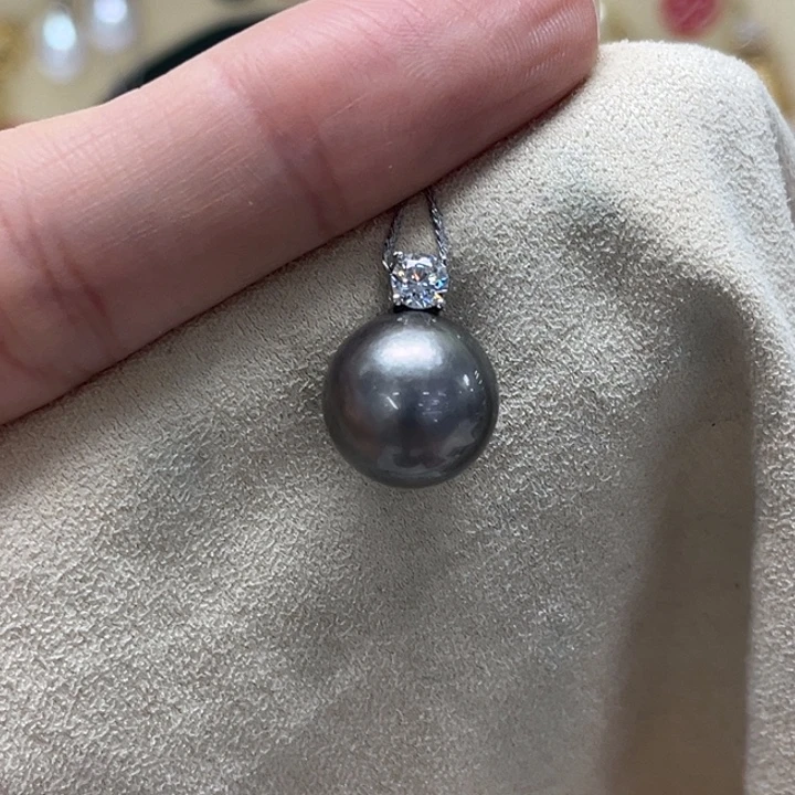 颈饰海水珍珠银S925镶嵌大溪地 12-13mm 204号