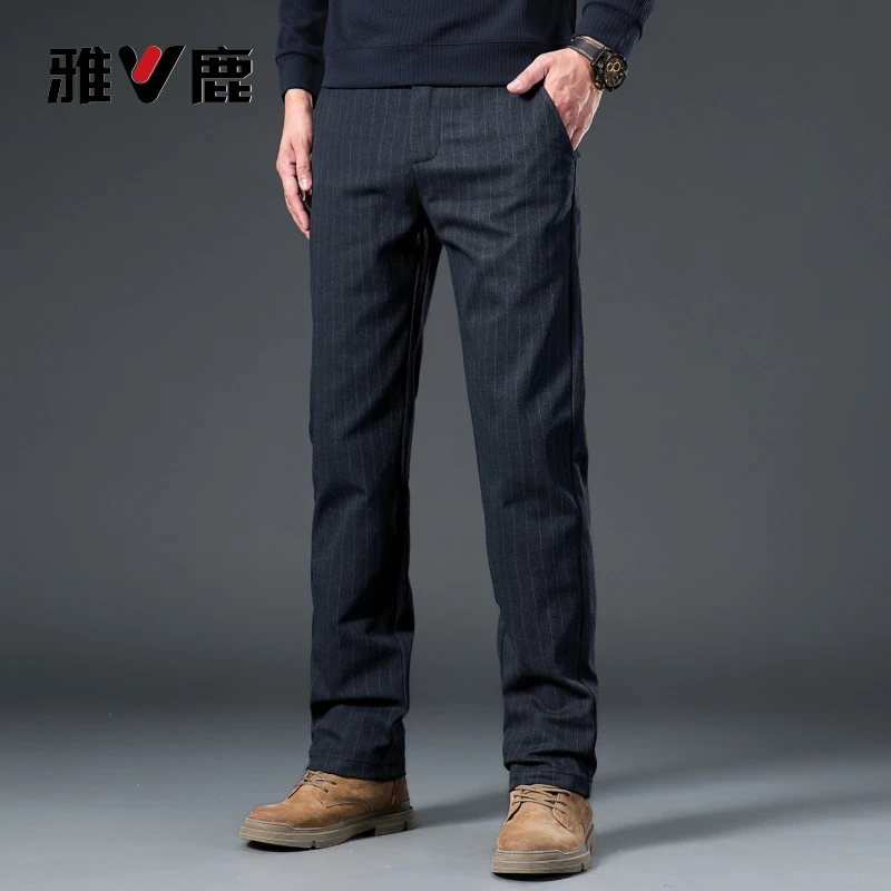 雅鹿男装秋冬新款宽松直筒休闲裤男大码百搭弹力中年商务休闲长裤