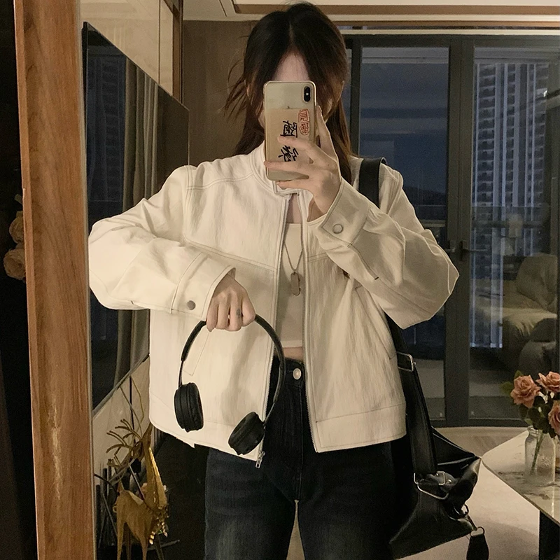 2025秋冬韩系宽松休闲百搭立领短款外套女设计感学生小众夹克上衣