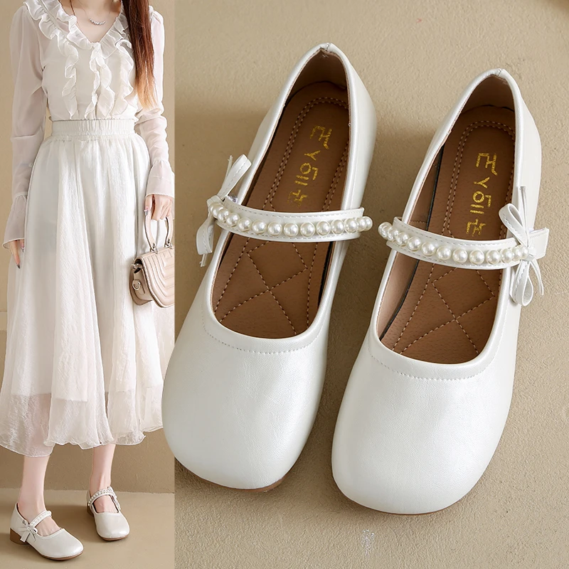 2025春夏新款低跟单鞋女配裙子小皮鞋温柔玛丽珍法式蝴蝶结晚晚鞋