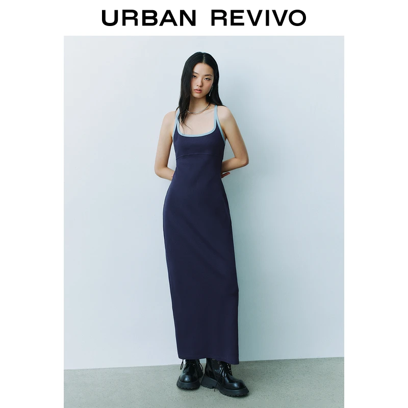 UR2025春季新款女装时尚氛围感撞色修身吊带连衣裙UYV750018