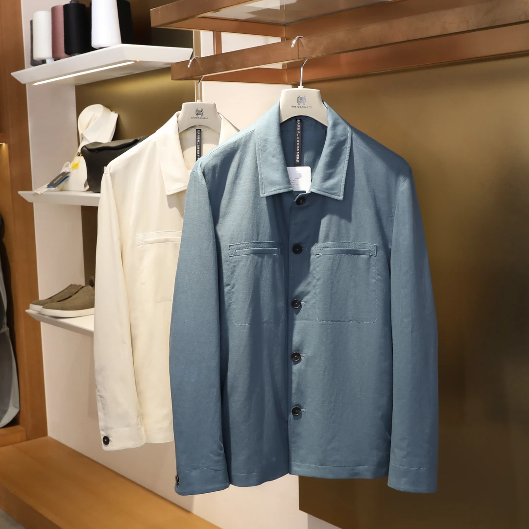 意式奢华男士高端老钱风廓形感衬衫式翻领混纺夹克外套9932