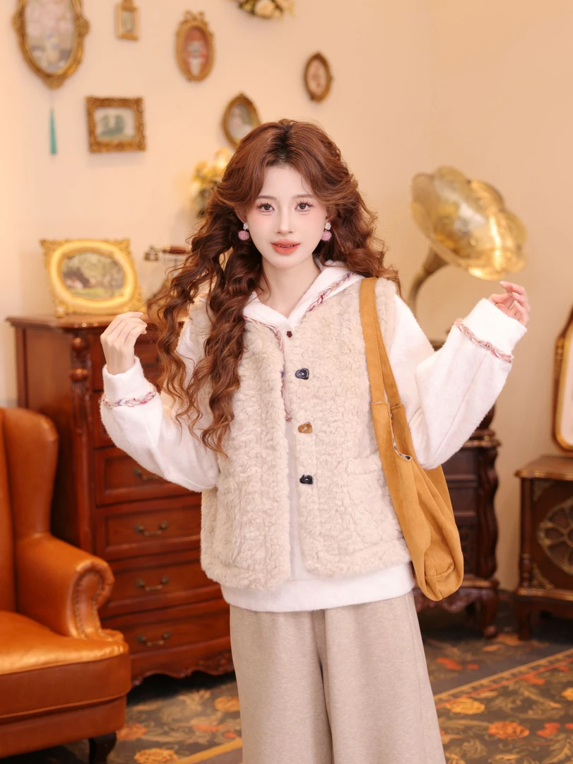 温舒敏【复古俱乐部】秋冬加厚毛毛马甲女保暖百搭外套MQ5269358