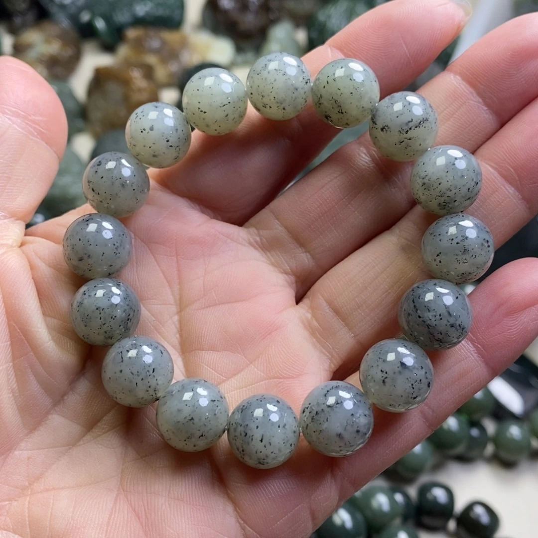 和田玉未镶嵌手链和田大枣青花卡12圆珠手串