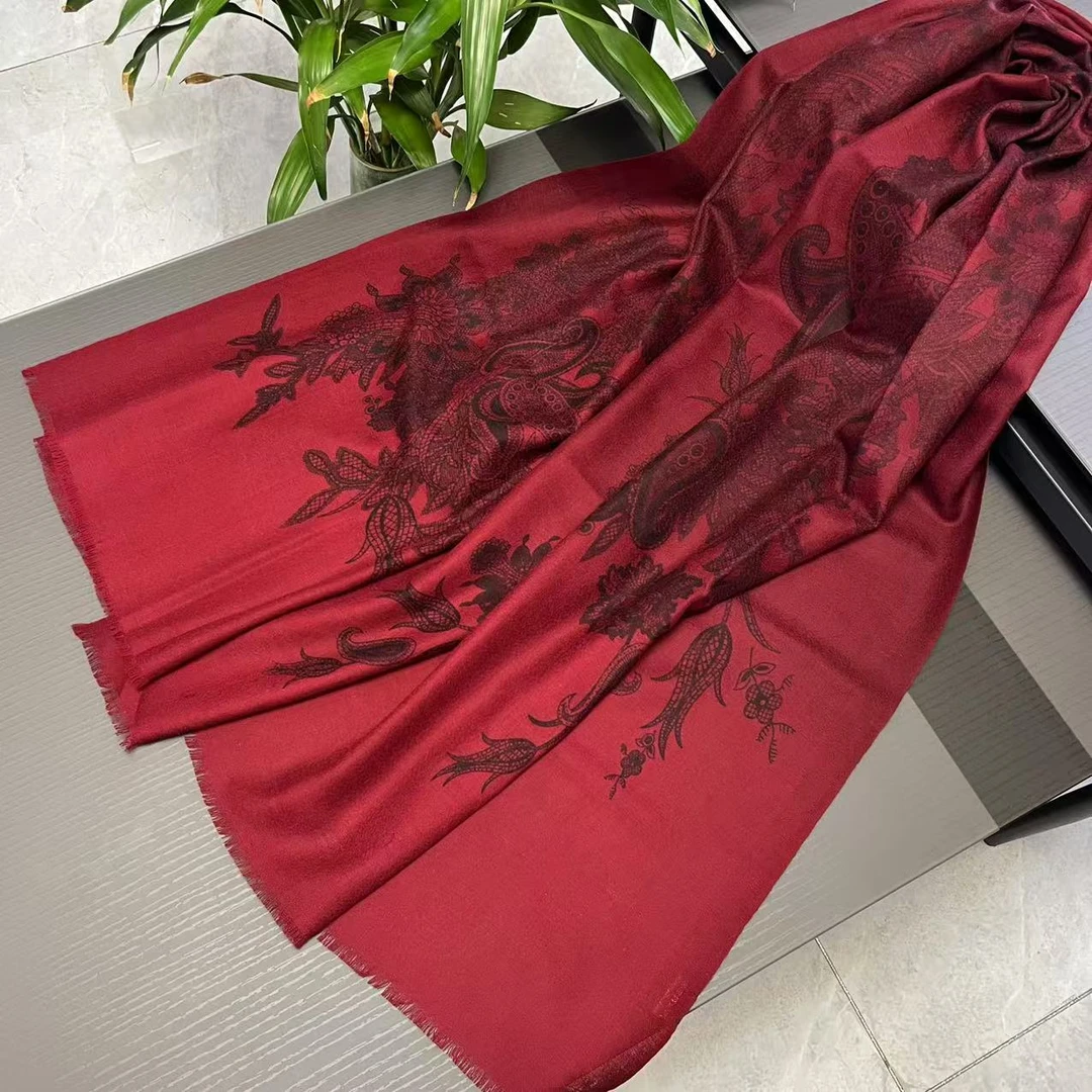 酒红腰果羊毛围巾时尚女士长巾