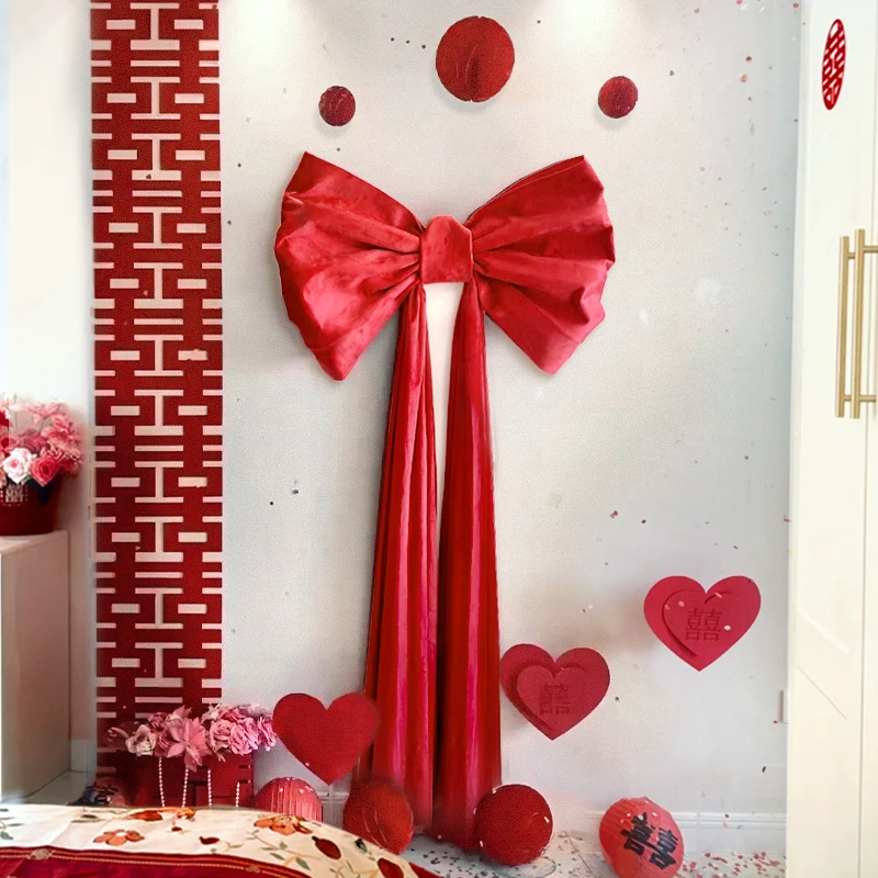 婚房布置女方卧室大蝴蝶结背景墙场景装饰氛围感简单大气结婚全套