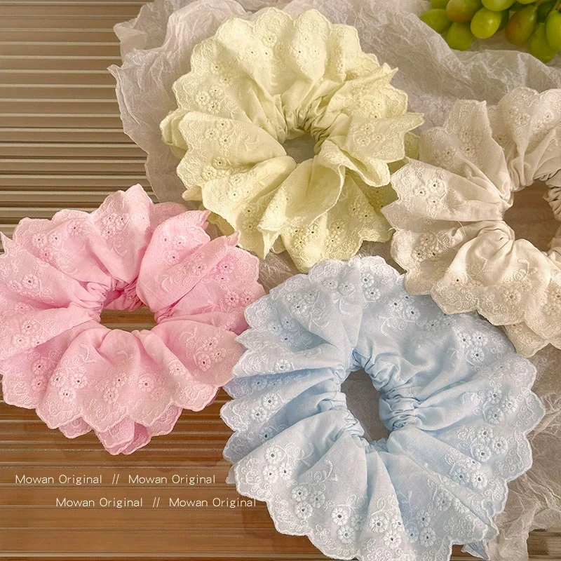 甜美花边双层大肠发圈女高级感扎丸子头绳发饰超大高马尾发绳头饰