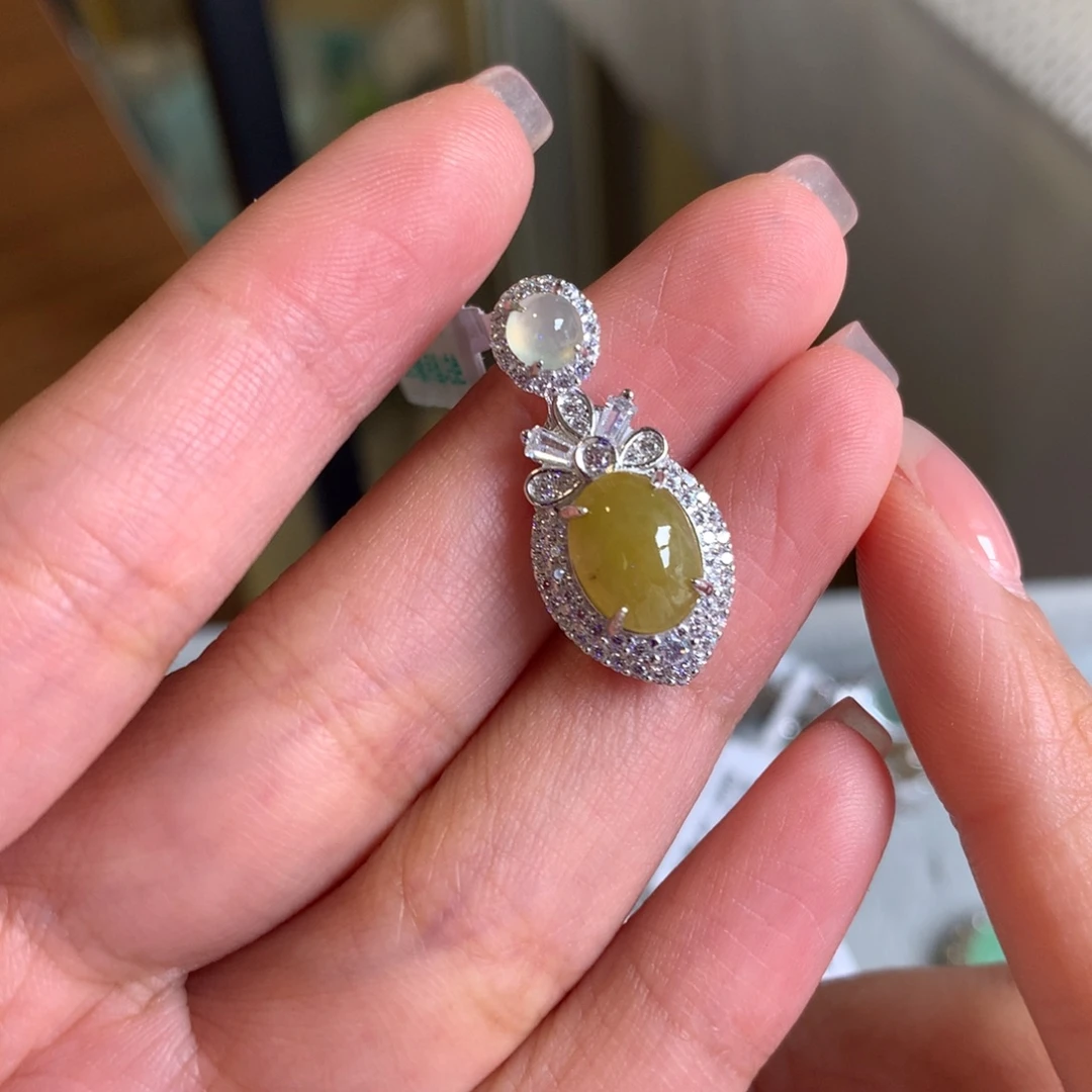 翡翠银S925镶嵌戒指吊坠