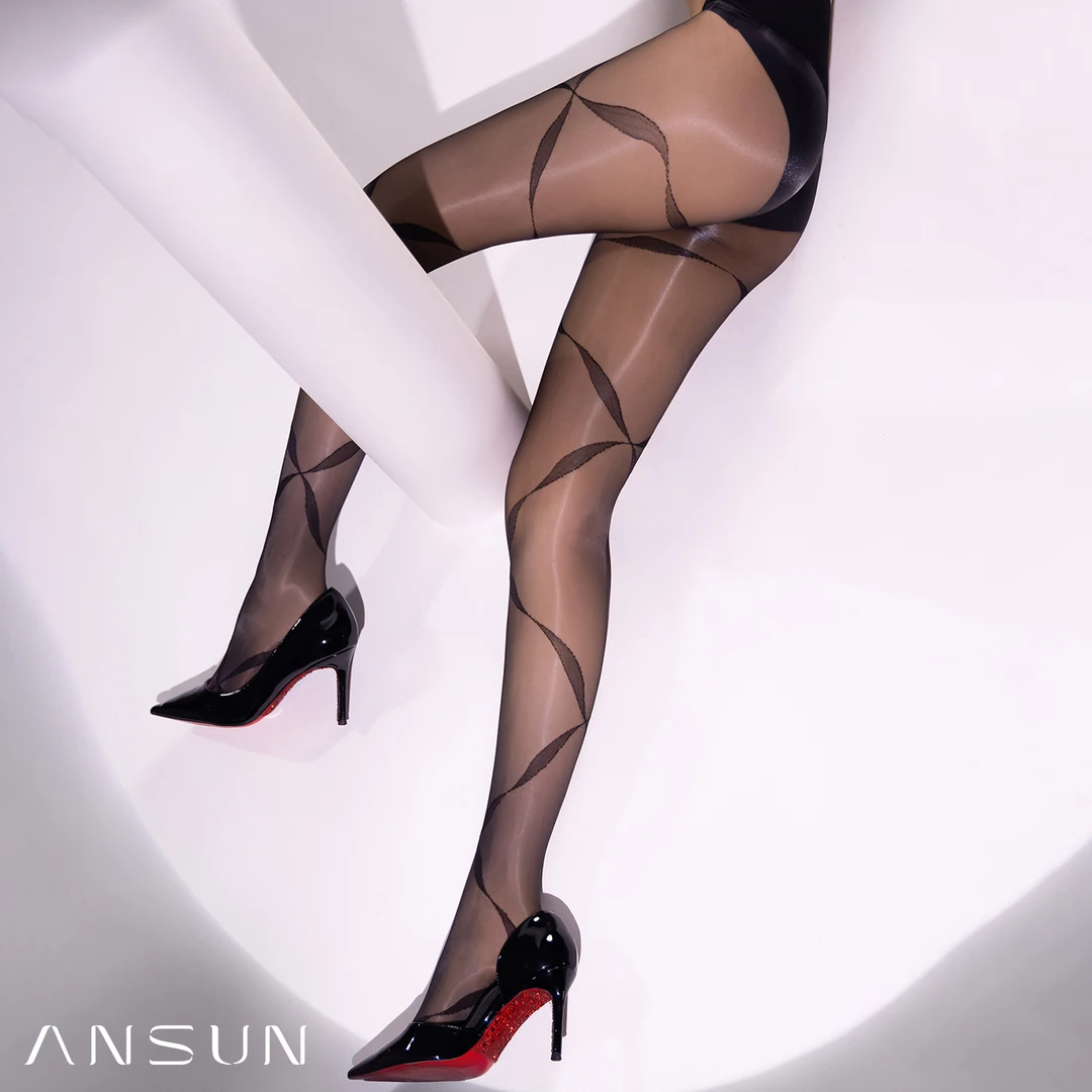 安幸「锦瑟」网纱腰无缝性感超薄3D油亮交叉提花飘带连裤袜丝袜