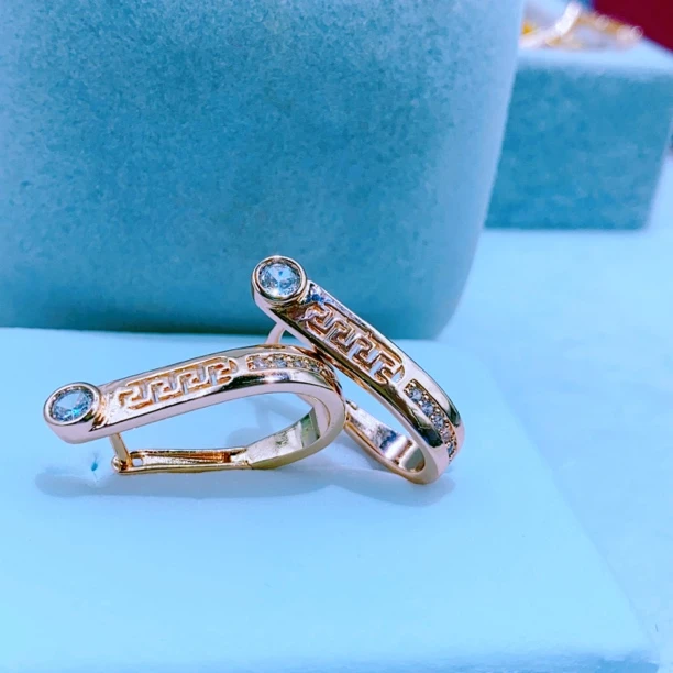 合金玻璃耳饰 玫瑰金色耳环 百搭时尚洋气民族风