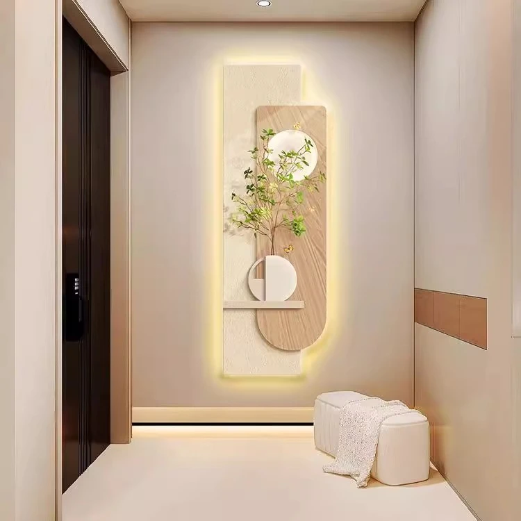 现代简约玄关装饰壁画奶油风走廊过道LED高级感灯光画