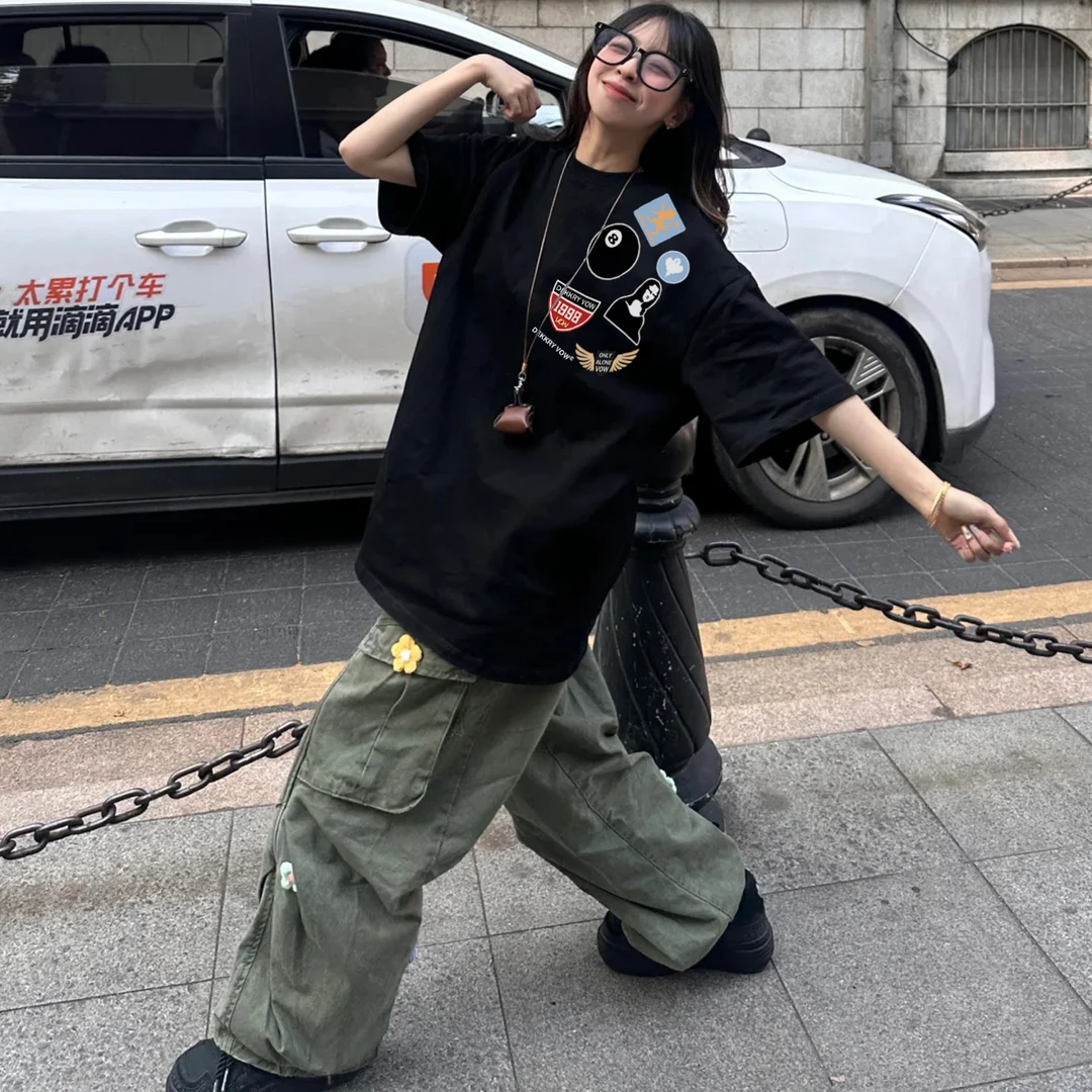 labzaa美式创意设计感字母印花纯棉短袖T恤男女夏季休闲宽松上衣