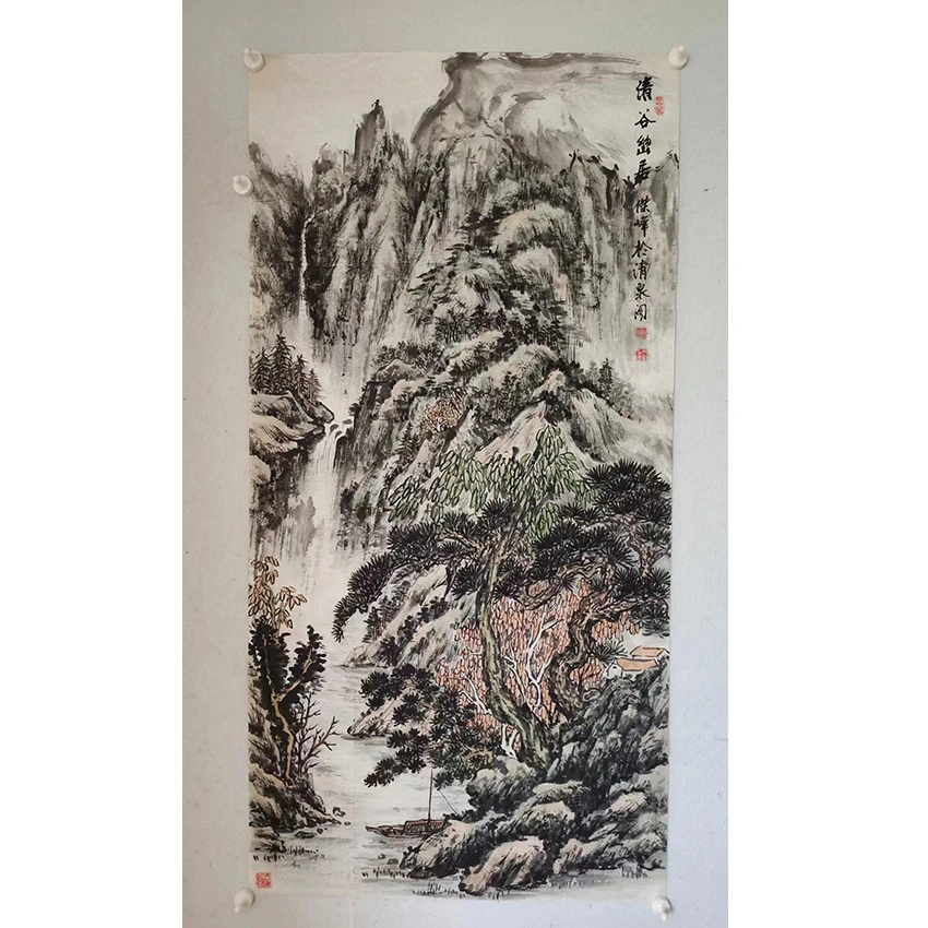 2951  纯手绘老字画《清谷幽居图》中堂  尺寸 137×68