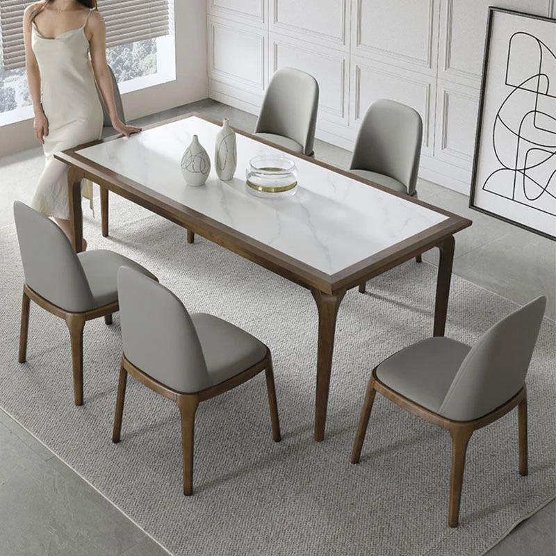 实木岩板餐桌现代简约进口白蜡木胡桃色长方形意式小户型岩板桌子