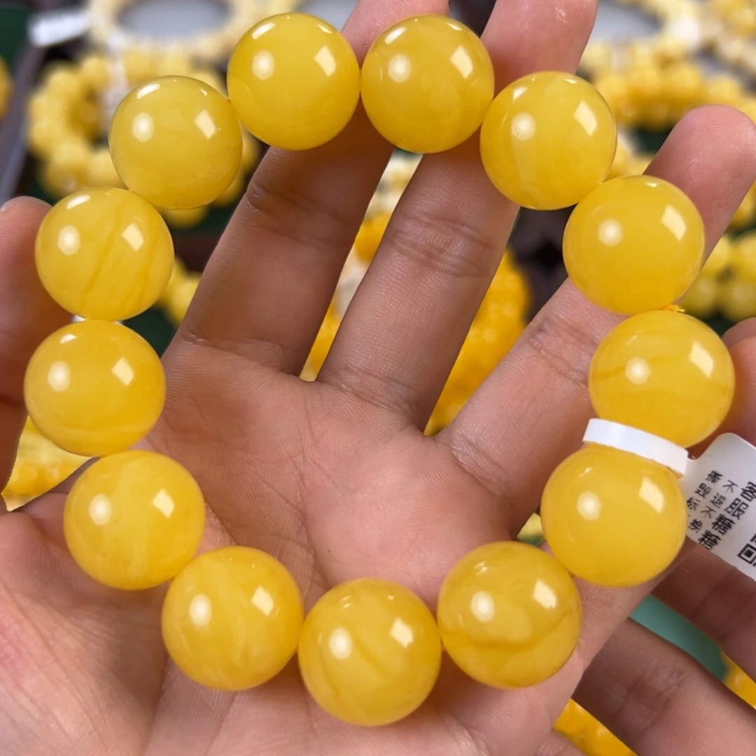 琥珀未镶嵌手链43.8g焦皮同料圆珠18mm jyy