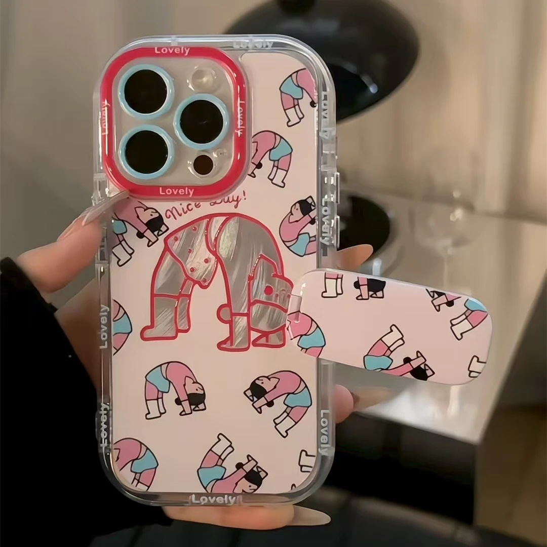 瑜伽女孩羽纱奶油支架手机壳适用苹果16华为p70oppo小米15vivo