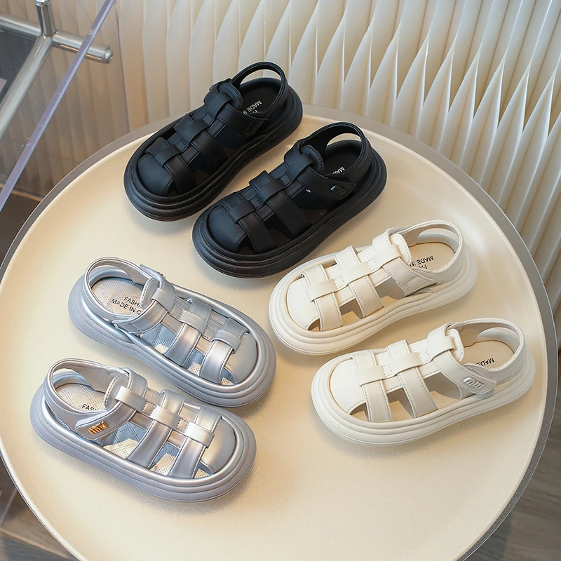 女童包头凉鞋儿童洋气公主鞋子2025夏季新款小女孩韩系夏天罗马鞋